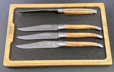 4 Stück Steakmesser Tafelmesser Laguiole en Aubrac, Griff Olivenholz