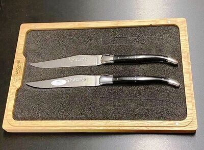 2 Stück Steakmesser Tafelmesser Laguiole en Aubrac, Griff Ebenholz