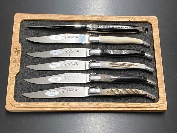 6 Stück Steakmesser Tafelmesser Laguiole en Aubrac,  Premium-Kollektion edle Hörner, poliert