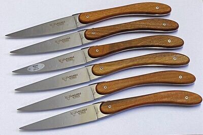6 Stück Steakmesser Tafelmesser für jeden Tag, Laguiole en Aubrac, Griff französischer Nussbaum, Modell Ecir