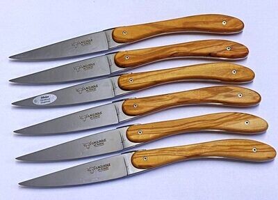 6 Stück Steakmesser Tafelmesser für jeden Tag, Laguiole en Aubrac, Griff Olivenholz, Modell Ecir
