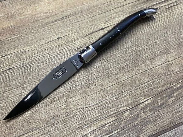 Laguiole Taschenmesser 12 cm, Arbalete G. David, Griff Ebenholz,/Liserés rot, Doppelplatine, Etui