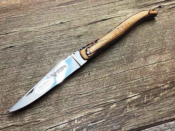 Laguiole en Aubrac 12 cm, voller Griff, geschmiedete Biene, Klinge hochglänzend,  Griff  Aubrac Buche