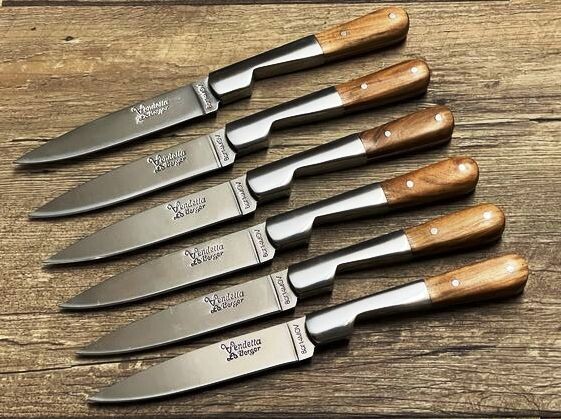 6 Stück Vendetta Steakmesser, Griff Olivenholz, Coutellerie du Bastion, Le Berger