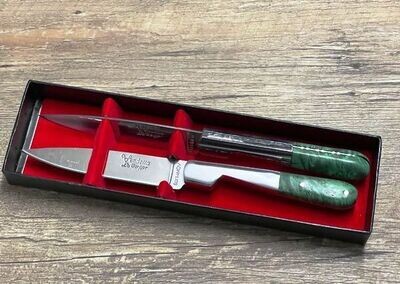 2 Stück Vendetta Steakmesser, Griff gestocktes Sandelholz, grün, Coutellerie du Bastion, Le Berger