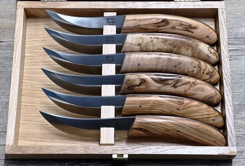 6 Stück Cornicciolu Steakmesser, Tafelmesser, Griff Olivenholz, Alexandre Musso, Korika