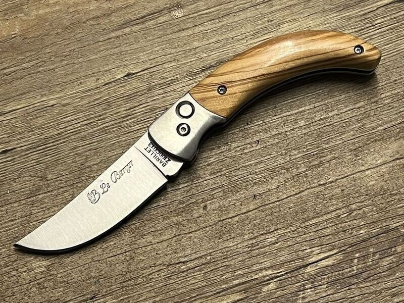 Automatikmesser U Rusticu, korsisches Hirtenmesser, Griff Olivenholz, Coutellerie du Bastion Le Berger