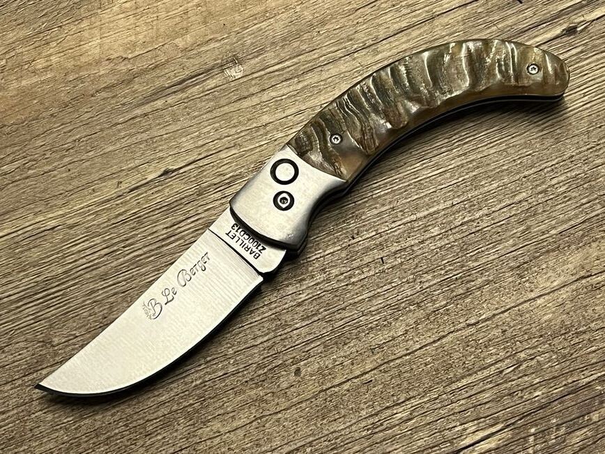 Automatikmesser U Rusticu, korsisches Hirtenmesser, Griff Widderhorn, Coutellerie du Bastion Le Berger