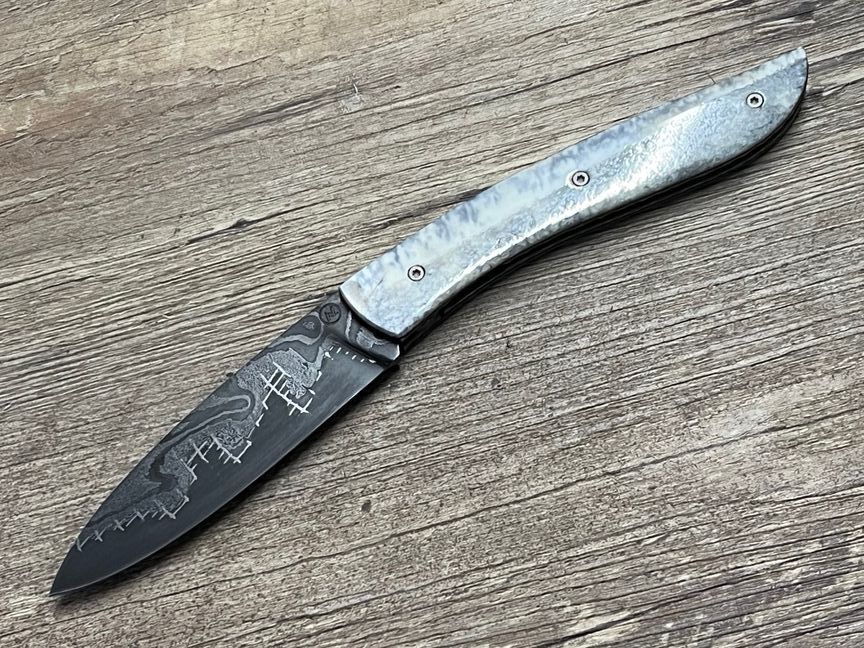 Couteau Névé von Tim Bernard, fossiles Walrosselfenbein, Klinge Baker Forge (USA)