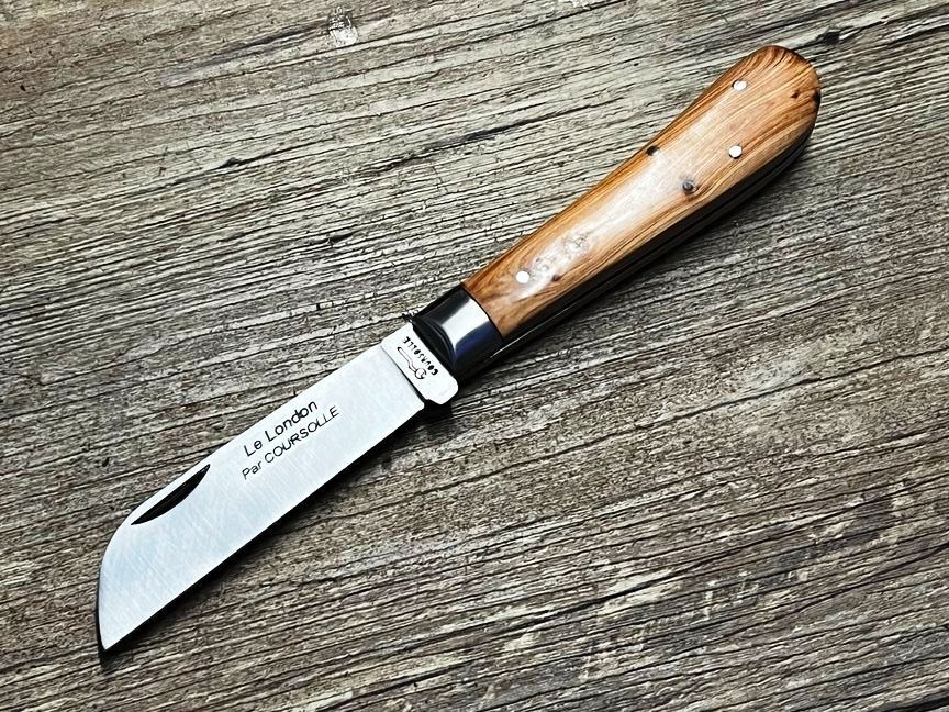 L`Amor oder das London,  maritimes Taschenmesser, Klinge Karbonstahl, Griff Wacholder poliert, Schmiede Couperier Coursolle