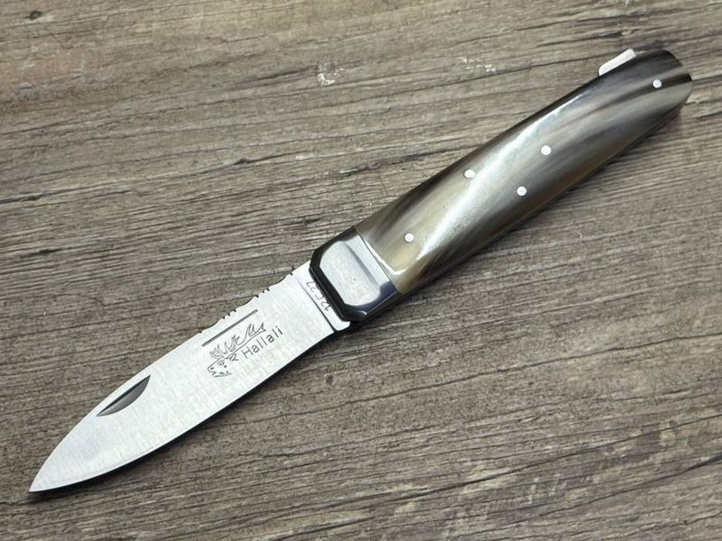 Couteau Chasse Douris Chastel, Modell Hallali, Griff geflammte Hornspitze, schweres Jagdmesser mit Back-Lock-Verriegelung, Coutellerie Goyon-Chazeau Couteau Chasse Douris Chastel, Modell Hallali, Griff geflammte Hornspitze, schweres Jagdmesser mit Back-Lock-Verriegelung, Coutellerie Goyon-Chazeau