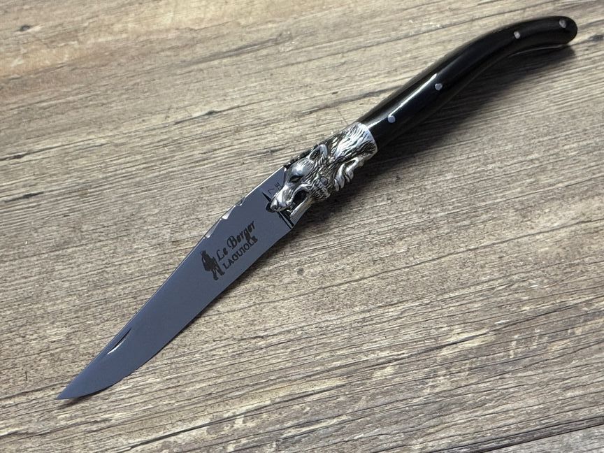 Laguiole Taschenmesser Modell Loup (Wolf), Mitres  massiv Sterlingsilber, Griff Büffelhornspitze, Coutellerie du Bastion, Le Berger, Messer Nr. 2