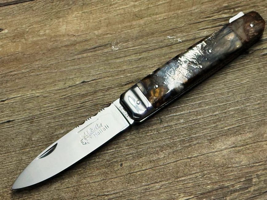 Couteau Chasse  Douris Chastel, Modell Hallali, Griff Mammutelfenbein- Fusion mit rotem Liseres,  schweres Jagdmesser mit Back-Lock-Verriegelung,  Coutellerie Goyon-Chazeau