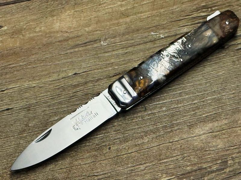 Couteau Chasse Douris Chastel, Modell Hallali, Griff Mammutelfenbein- Fusion mit rotem Liseres, schweres Jagdmesser mit Back-Lock-Verriegelung, Coutellerie Goyon-Chazeau Couteau Chasse Douris Chastel, Modell Hallali, Griff Mammutelfenbein- Fusion mit rotem Liseres, schweres Jagdmesser mit Back-Lock-Verriegelung, Coutellerie Goyon-Chazeau