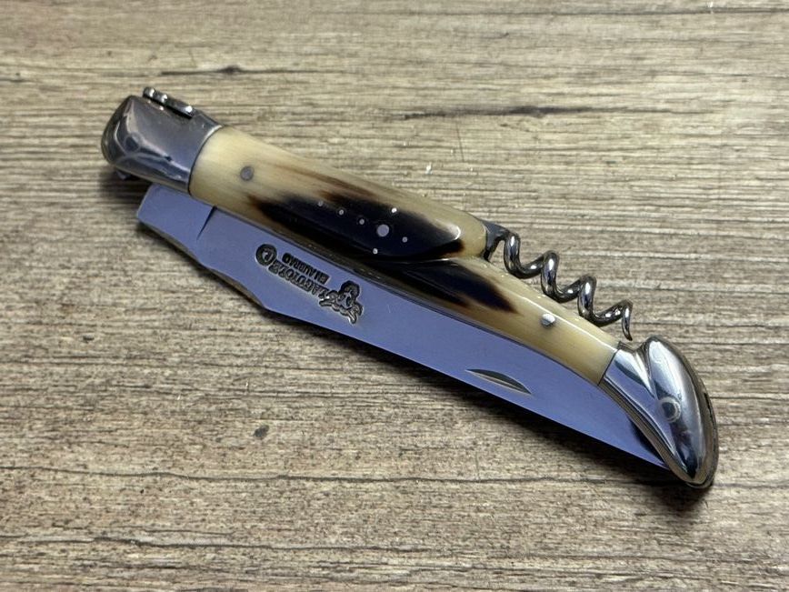 Laguiole En Aubrac Taschenmesser Mit Korkenzieher – 12 Cm, Griff Aus Knochen, Satinierte Klinge, Made In France