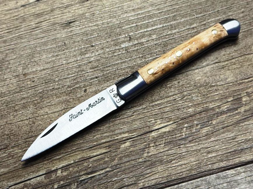 Das Saint Martin Petit, reich verziert, französisches Taschenmesser, Griff  Maserbirke, Schmiede Thiers Issard