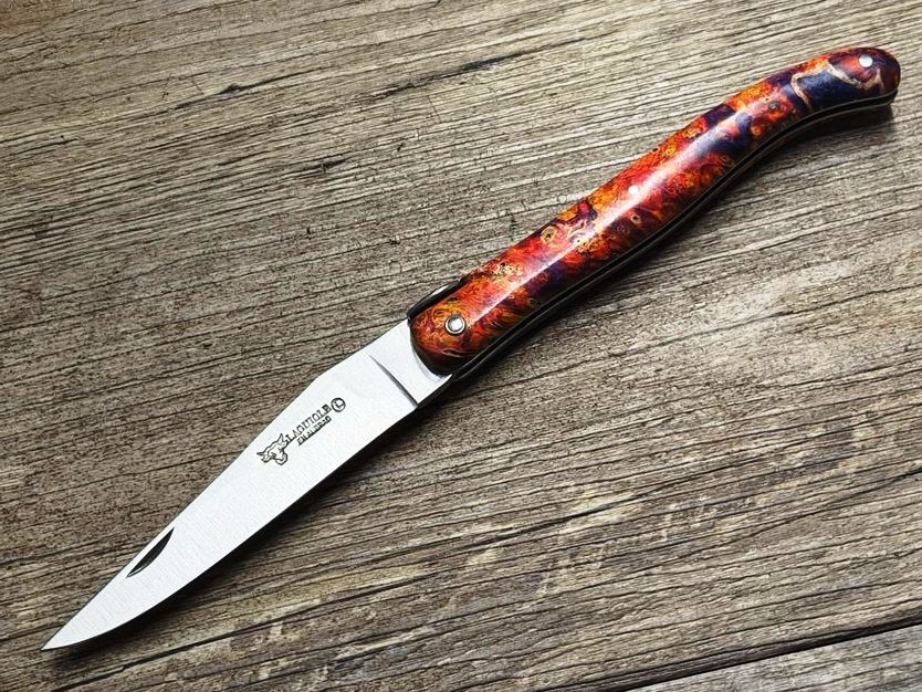 Laguiole en Aubrac 12 cm,  voller Griff, Serie Kosmos, Modell Big Bang (Urknall), Holunder Wurzelholz, eine Farbexplosion