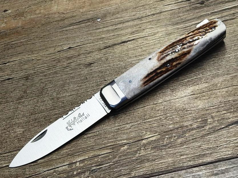 Couteau Chasse  Douris Chastel, Modell Hallali, Griff Hirschhorn, schweres Jagdmesser mit Back-Lock-Verriegelung,  Coutellerie Goyon-Chazeau, Messer Nr. 2