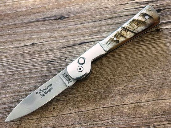 Vendetta Prestige, Automatikmesser, Griff  Widderhorn, Coutellerie du Bastion Le Berger, Messer Nr. 1