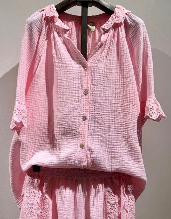 Blouse gaz de coton rose