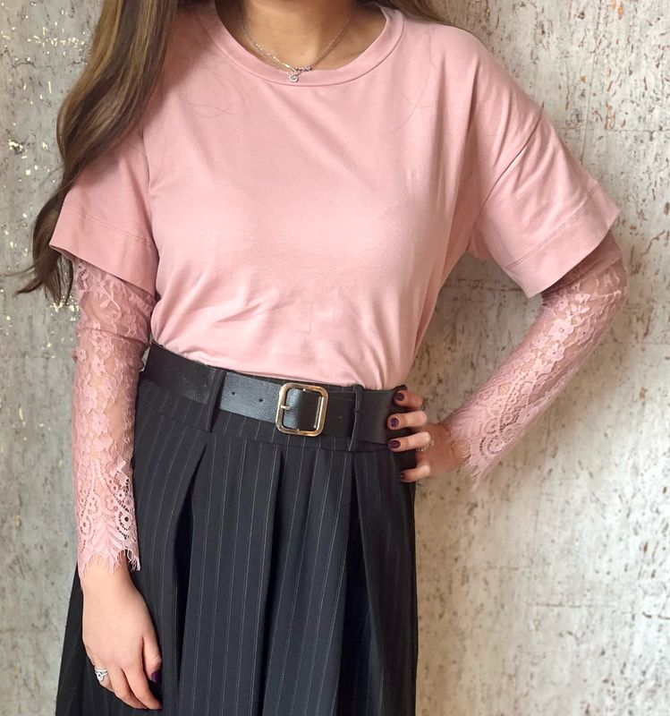 Tee shirt dentelle rose