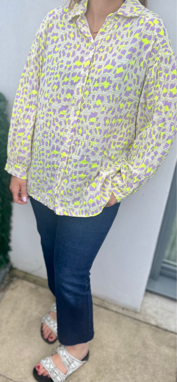 Chemise gaz de coton leopard jaune