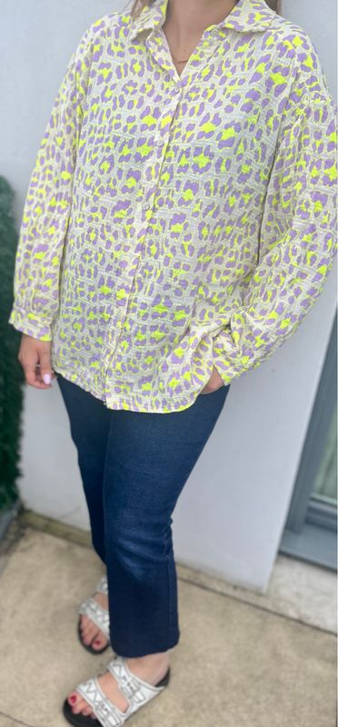Chemise gaz de coton leopard jaune