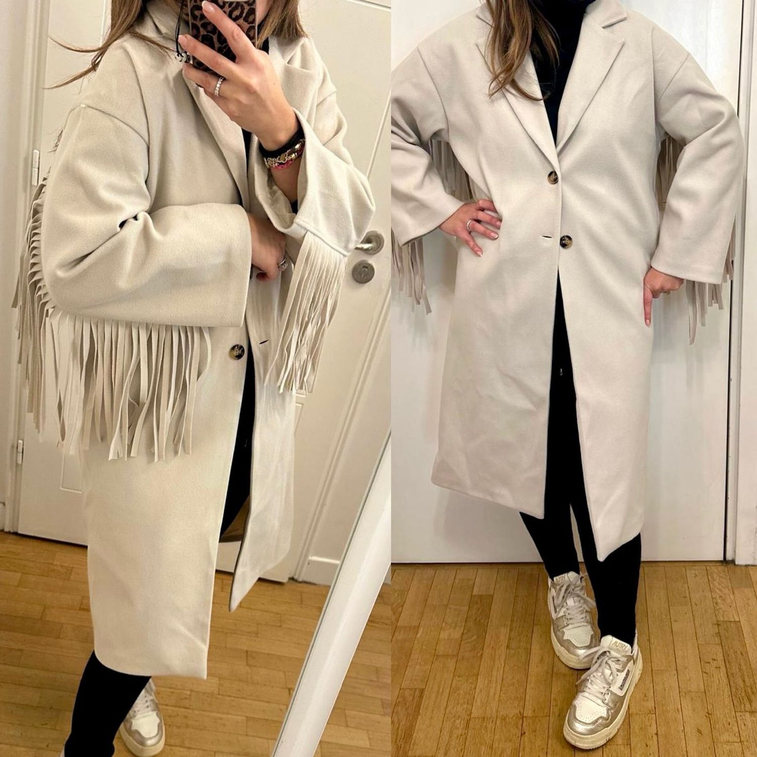 Manteau frange crème