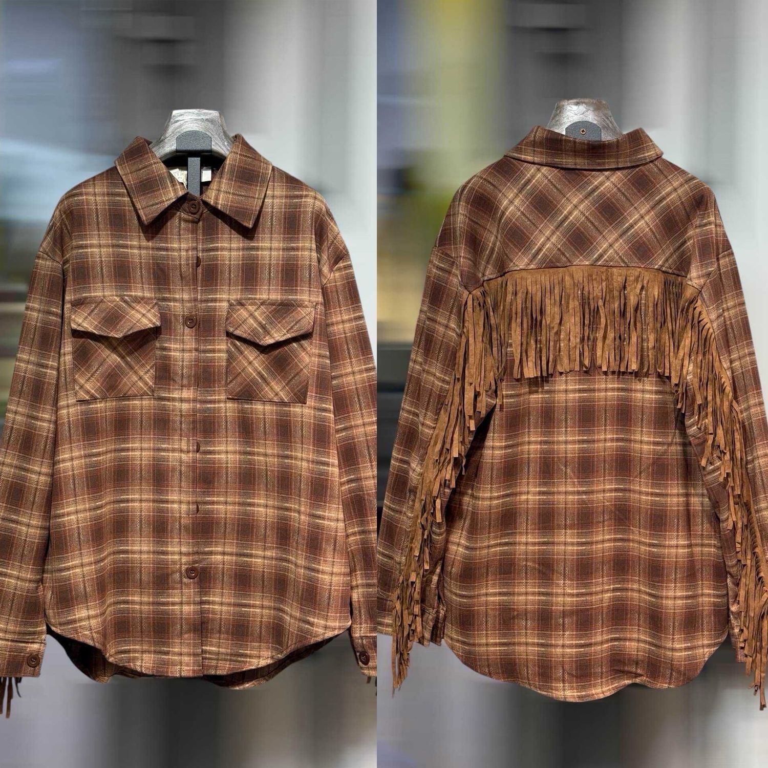 Chemise frange camel