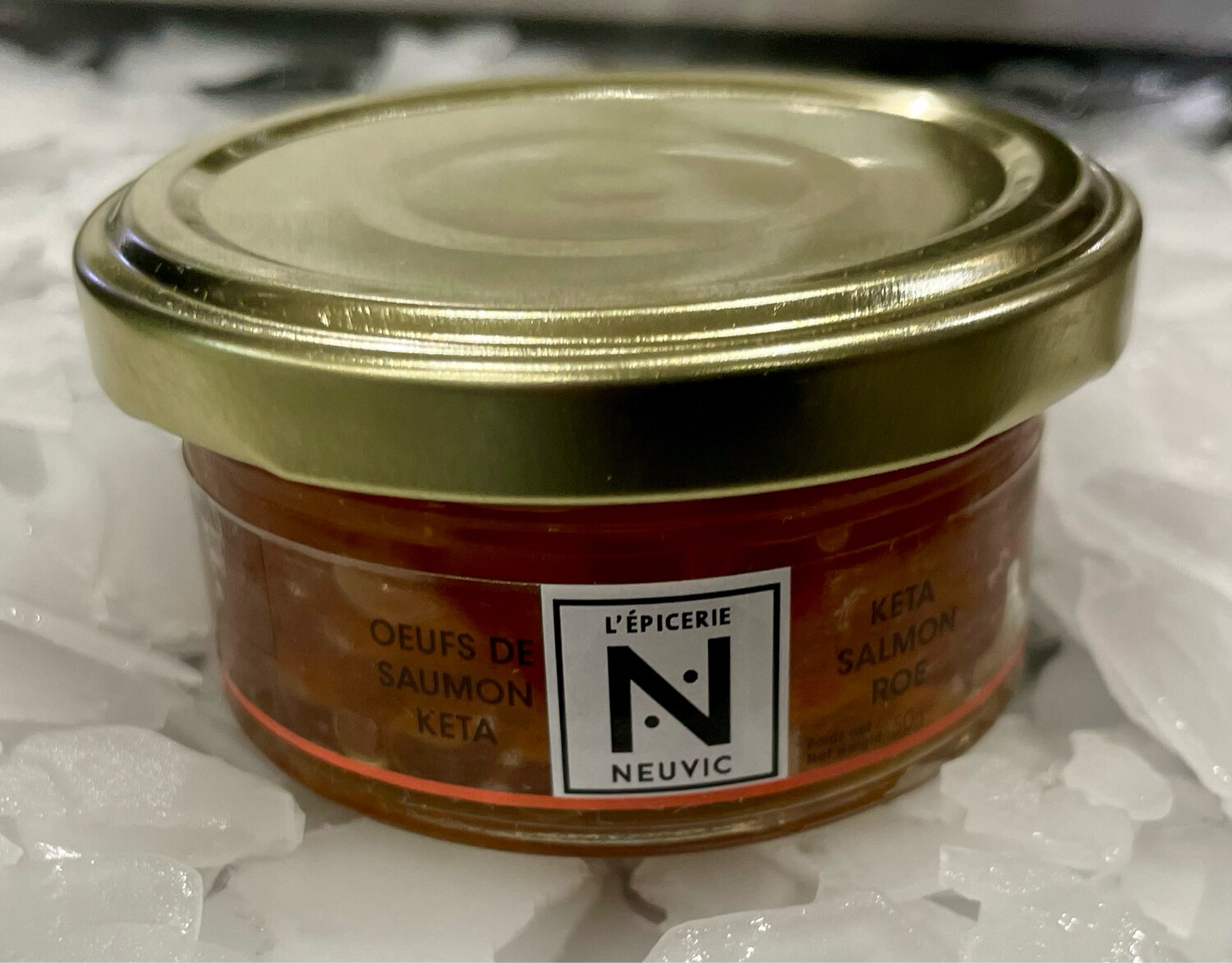 Oeufs de saumon sauvage en pot, grains délicats au goût iodé intense