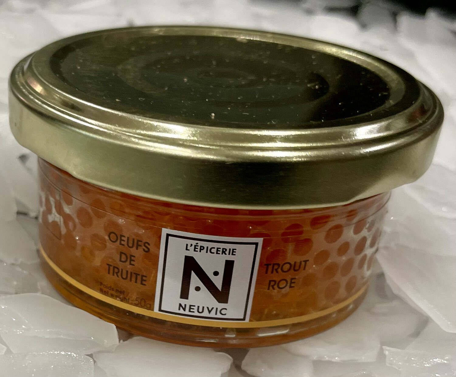 Oeufs de truite en pot, grains orange et goût délicat