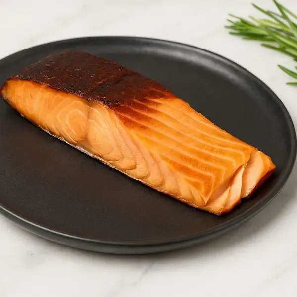 Pavé de saumon fumé à chaud, texture fondante et goût boisé
