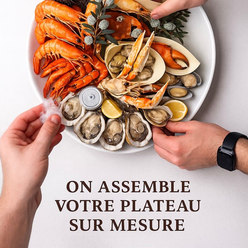 Assemblage sur mesure de vos fruits de mer et crustacés en plateau prêt à servir