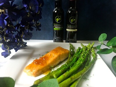 Apricot Glazed Salmon with Dill Asparagus- Wild Dill EVOO & Apricot Balsamic