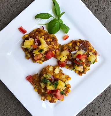 ​Corn Cakes with Pineapple and Basil Salsa