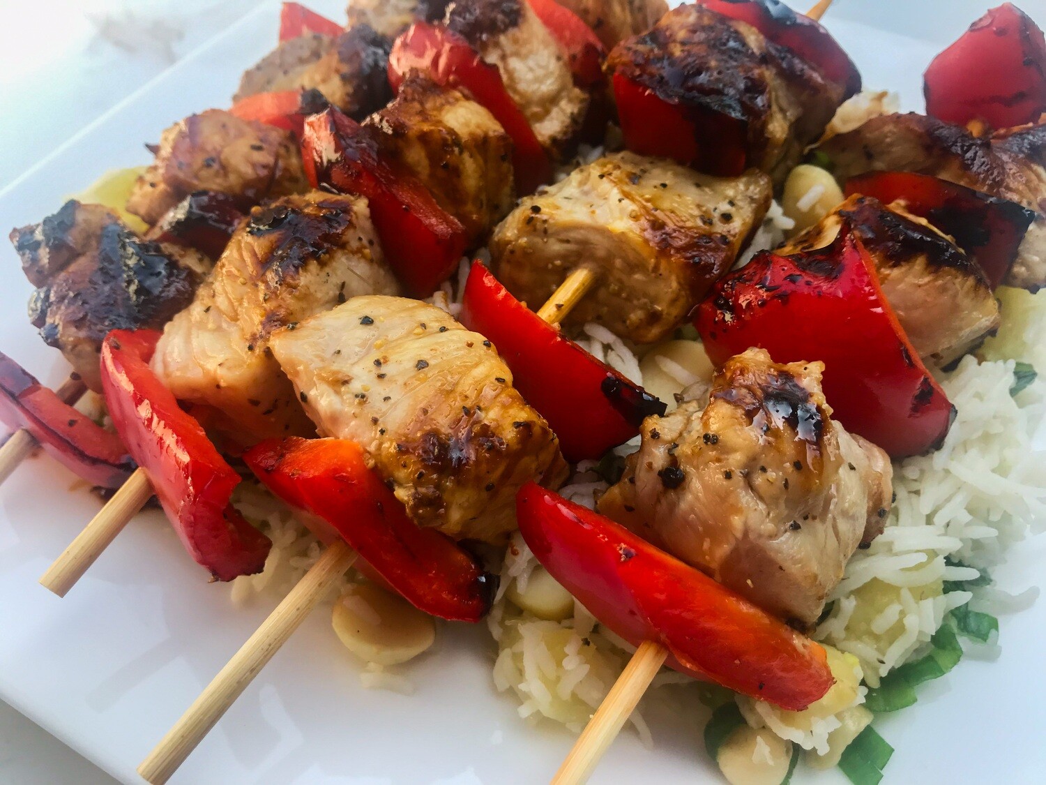 ​Pork Kebabs and Pineapple Rice with Macadamia Nuts