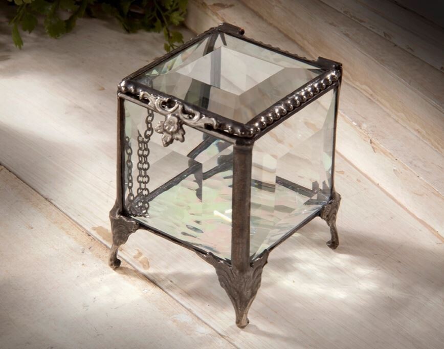 Clear Beveled Stained Glass Ring Box