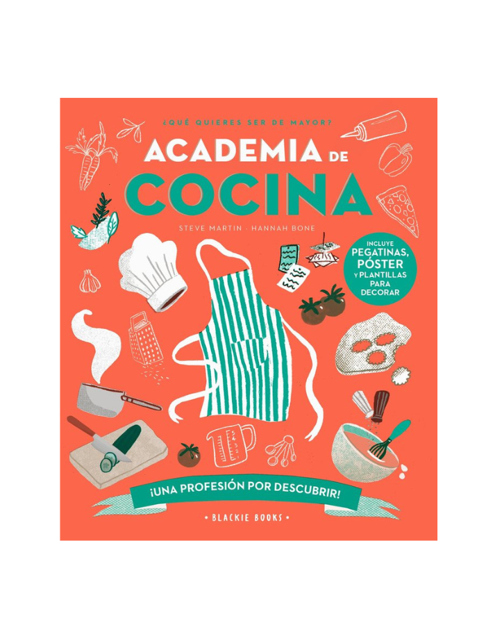 ACADEMIA DE COCINA Incluye pegatinas, póster y plantillas para decorar.