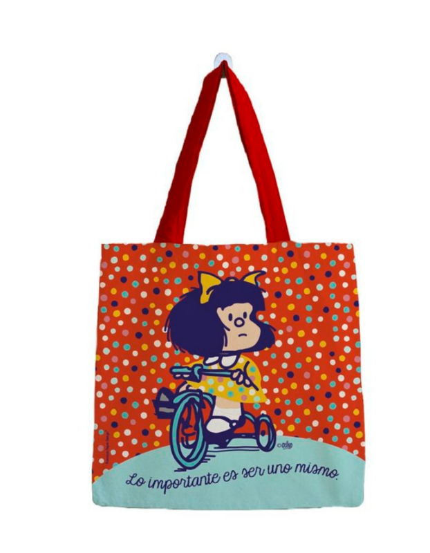 BOLSA ALGODON MAFALDA PEQUEÑA NARANJA PUNTITOS