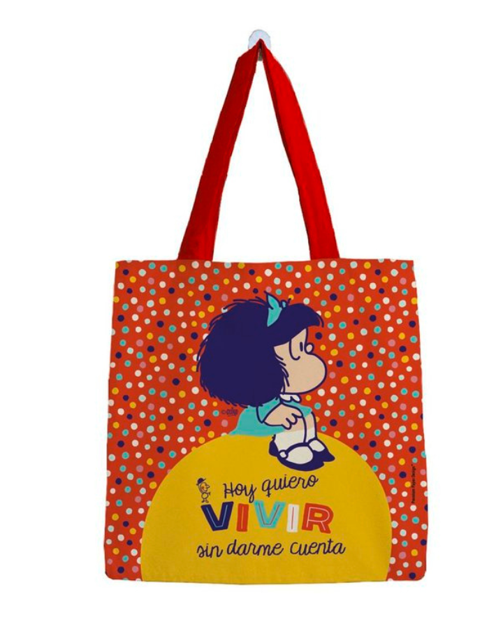 BOLSA ALGODON MAFALDA MEDIANA NARANJA PUNTITOS