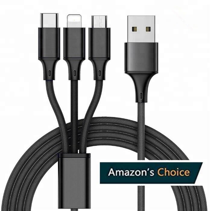 3 in1 Multiple braided charger cable with Micro usb, Type-c and iphone