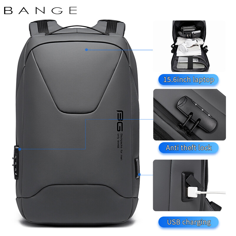 USB Backpack v-shaped For Laptop multifunction High Quality USB Charging Waterproof Backpack Men Gift Bag- Gray
