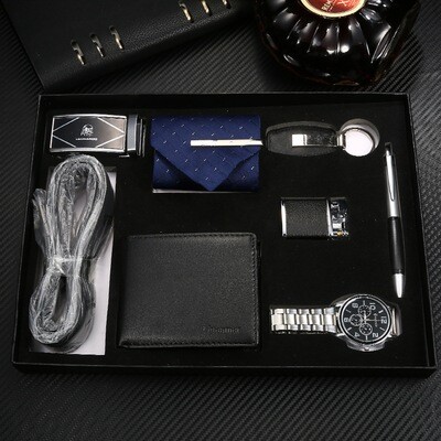 Modern Business Men's Leather Watch Wallet Set Creative Handmade Gift Box