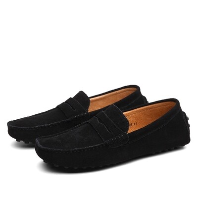 Men Casual Leather Suede Loafers - Black