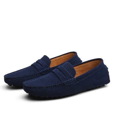 Men Casual Leather Suede Loafers - Dark Blue