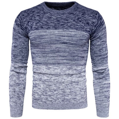 Spring Sweater Gradient Casual round Neck Men Pullovers - Blue