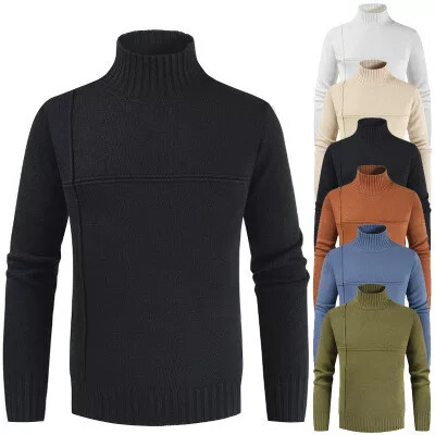 Turtleneck Knitted Men Sweater - Black