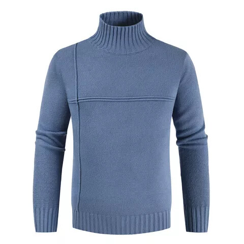 Turtleneck Knitted Men Sweater - Blue