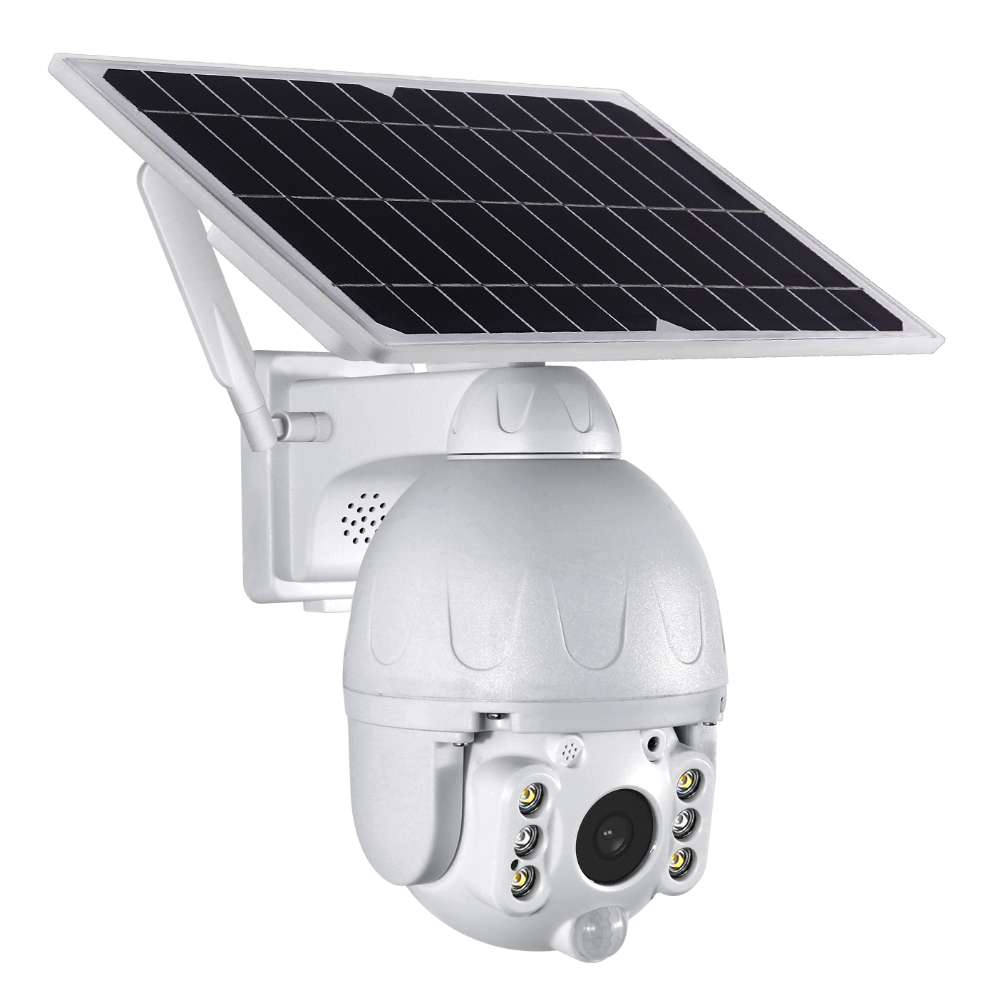 2MP Wifi Solar PTZ Camera, Tuya APP, White color, Metal, with 6pcs 18650 batteries