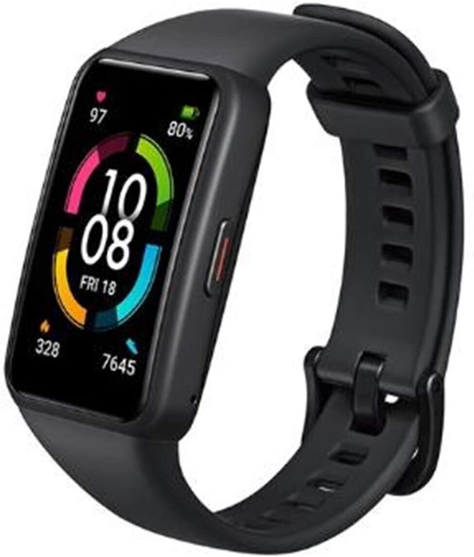 Huawei Honor Band 6 Smart Wristband 1st Full Screen 1.47 inch, SpO2 Swim Heart Rate Sleep Nap Stress All-in-One Activity Tracker 5ATM Waterproof Standard Version (Black)